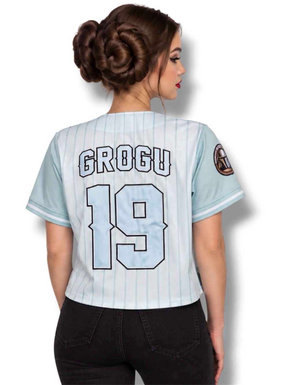 Star Wars The Mandalorian Grogu Women's Cropped Striped Baseball Jersey